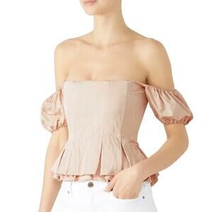 Brock Collection OarsmanTop Off Shoulder Puff Sleeve Peplum Satin Pink 12